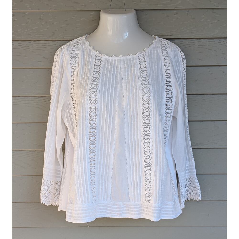 Sundance Womens White Eyelet Cotton Blouse Shirt Top Boho Cottagecore Size L